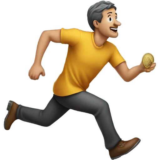 Man with big nose chasing coin  emoji