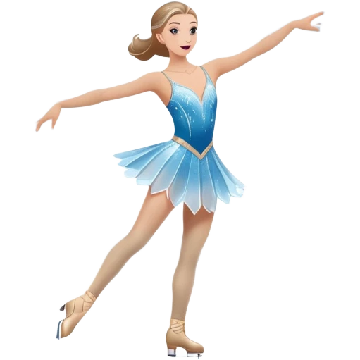 An icon showing a scenic ice rink with figure skater performing elegant moves under soft spotlight beams. Surrounded by audience stands and shimmering ice, the scene reflects harmony, grace, and the magic of figure skating. Transparent background included emoji
