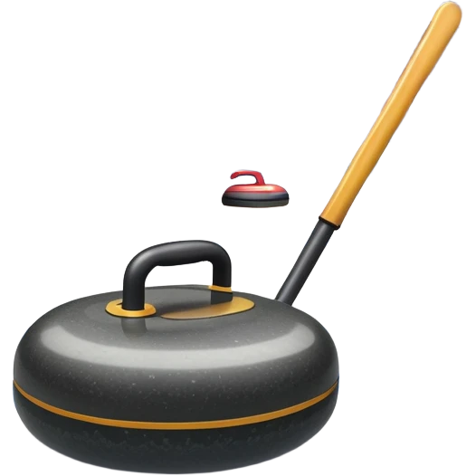 please, make An icon featuring the curling rink, with its distinctive circles and a vibrant crowd in the stands. Snowflakes fall outside the arena, and bright lights illuminate the ice. a close-up curling stone sliding across the ice, with a broom nearby. Transparent background. emoji