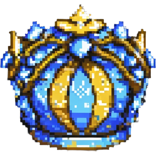 pixel art crown in gold and blue, retro video game style emoji