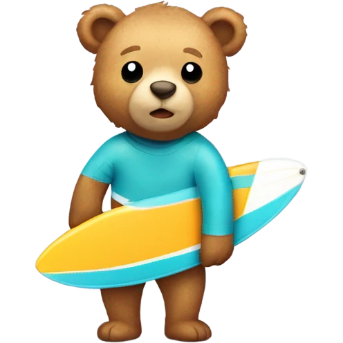 Cute light haired chestnut Stuffed bear with surf board emoji