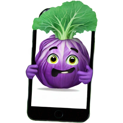 cabbage takes pictures with phone emoji