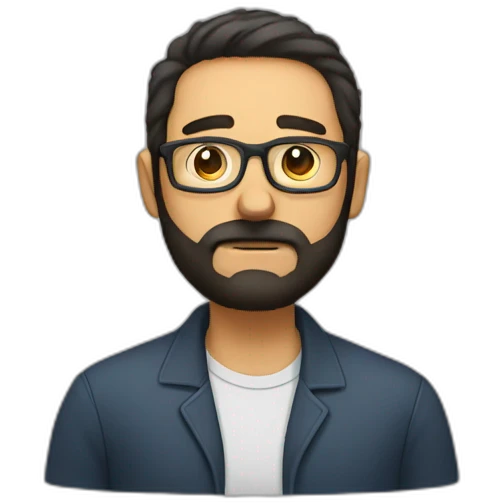 A man with dark hair, beard anda glasses, who is sad because people don't use google emoji