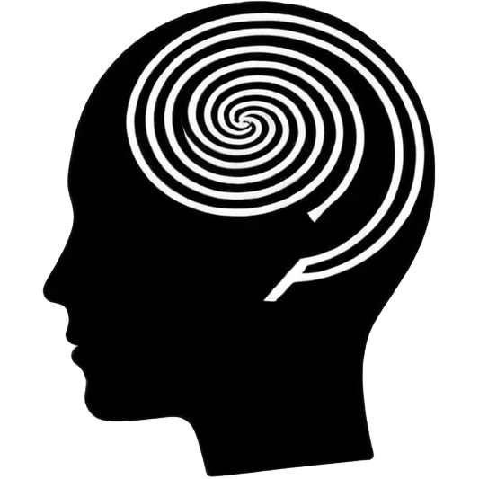 Minimalistic flat vector icon, iOS style, thin black contour on white background. Human head silhouette with spiral inside. Clean, no text, no shadows.
 emoji