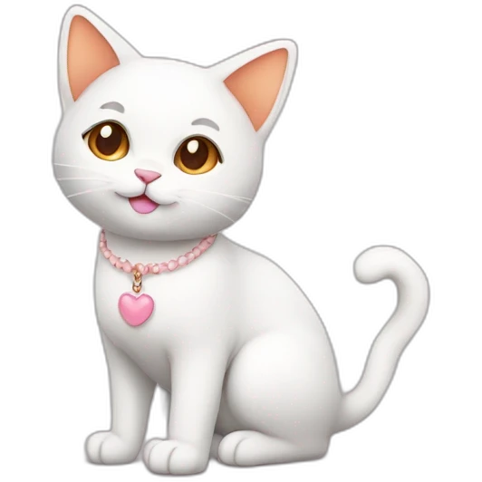 full body white orange cat cute with a small brown eyes and a paw pink necklace emoji