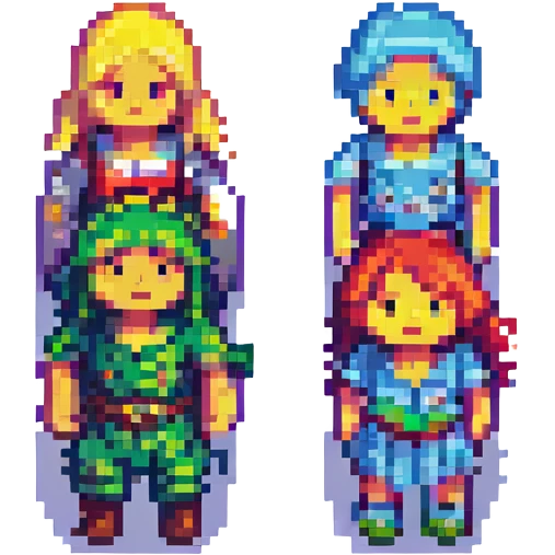 a family of four, pixel art style, cheerful emoji