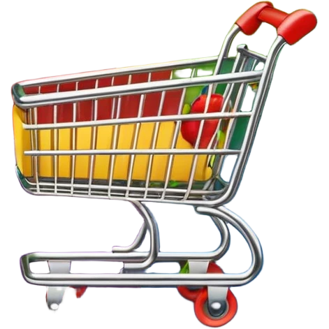 Create a round sticker with a dark black background inside the circle, dynamic edges that smoothly transition step-by-step from green to yellow to red to purple, a small shopping cart icon in the center, the title text ‘New stock soon’, where the word ‘soon’ is blinking in bright blue color.” emoji
