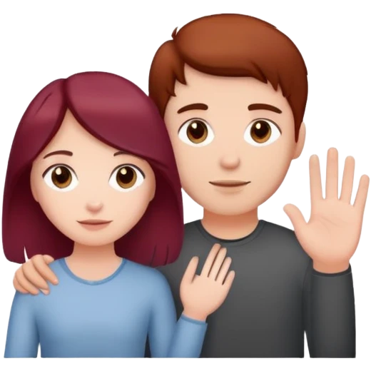 Burgundy haired girl holding brunette boyfriends hand emoji