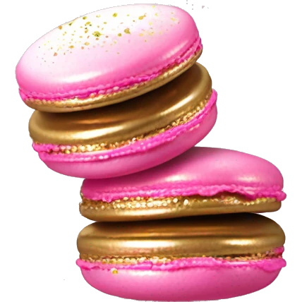 Realistic two metallic gold and pink dripped macarons with pearlescent sprinkles isolated by themselves  emoji