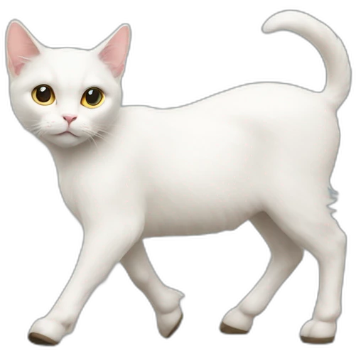 A white cat on a walking goat emoji