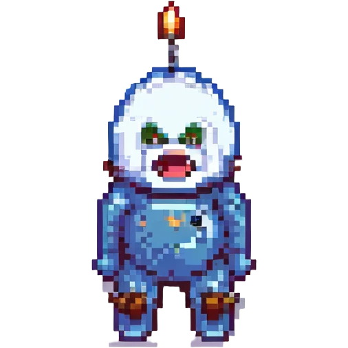 rocket man with a screaming face and farting, pixel art style emoji