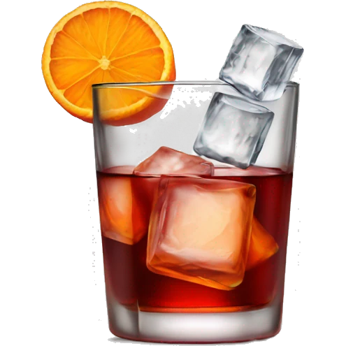 negroni, short glass, squared, small orange, few ice emoji