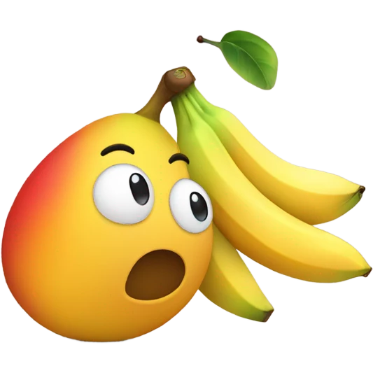 Mango with a face kissing a banana with a face emoji