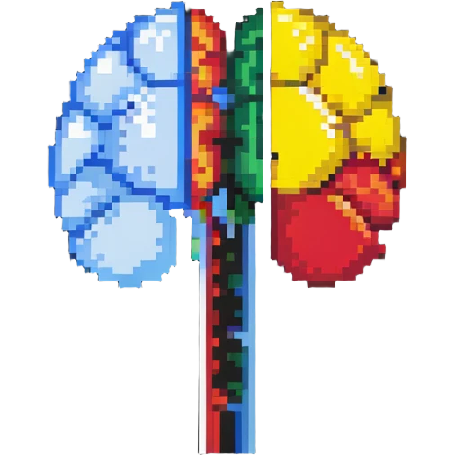 split brain, left side colorful and creative, right side monochrome and logical emoji