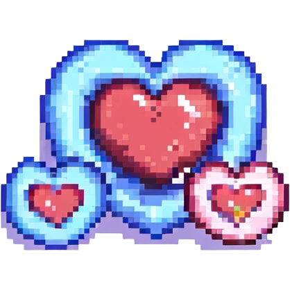 three pixelated pink hearts, each one larger and nested inside the next, to show a heart growing, pixel art style emoji