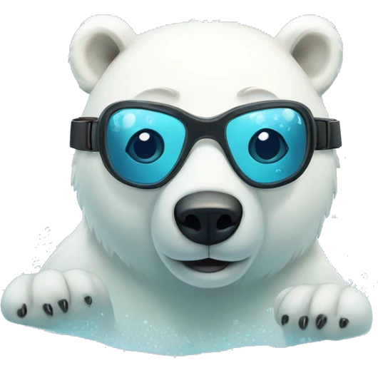 cute polar bear in water with goggles emoji