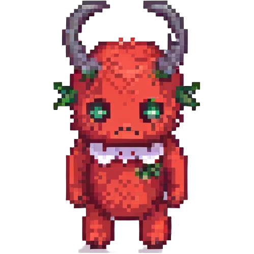 red devil with horns and tail, classic video game pixel art style, small emoji