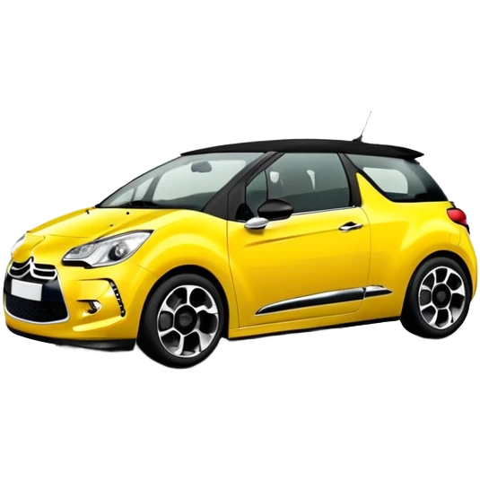 Yellow car Citroen DS3 with black roof like from car catalog  front left side mirror of the car is chrome emoji