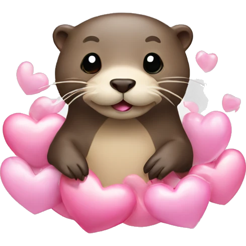 Otter with floating pink hearts around emoji