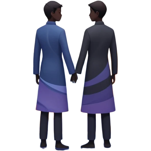 Center composition: Two silhouetted figures standing back-to-back or side-by-side in a circle of calm (soft blues, lavenders, white light)
Around them: Swirling storm energy—abstract shapes, wind lines, chaotic movement in reds, oranges, and dark grays emoji