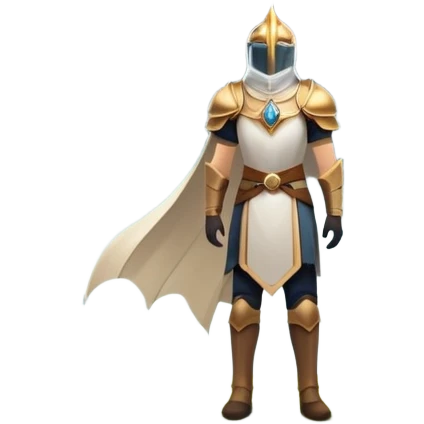 An icon featuring a hero with a closed visor, standing in a majestic, mystical landscape, inspired by RPGs like Elden Ring. The design includes a stunning, ethereal background with towering castles and distant mountains, symbolizing the adventure and mystery. Transparent background emoji