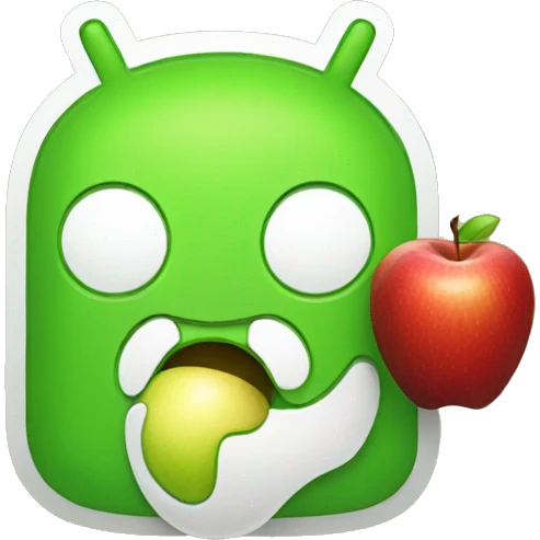 Android eating an apple emoji