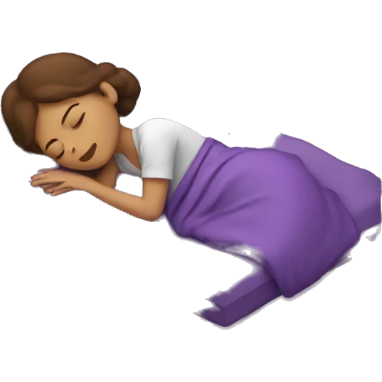 Brown haired woman sleeping on purple pillow emoji