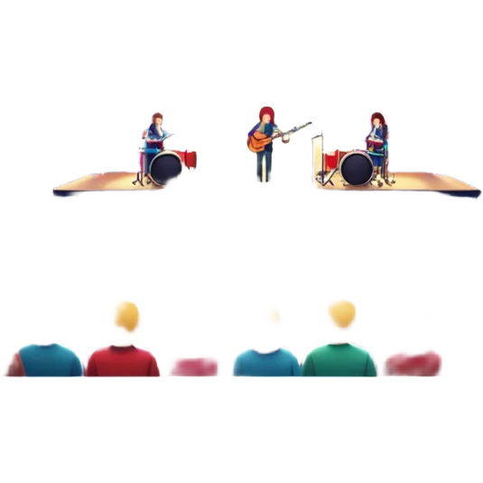 festival concert stage with lights and a band night emoji
