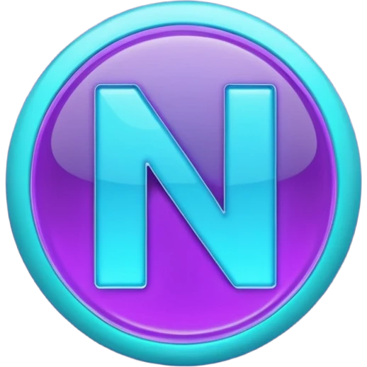 futuristic minimalistic emoji icon, letters "N" formed by three glowing digital lines representing Storm, Atom and NoizeGames, neon purple (#8B5CF6) and cyan (#00E0FF) on dark background, modern tech style, 1:1 aspect ratio emoji
