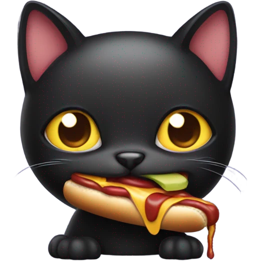 Black cat eating a hotdog emoji