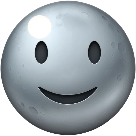 Polished silver moon emoji, chrome metallic texture, iOS emoji style, soft glow, smooth reflections, minimalistic design emoji