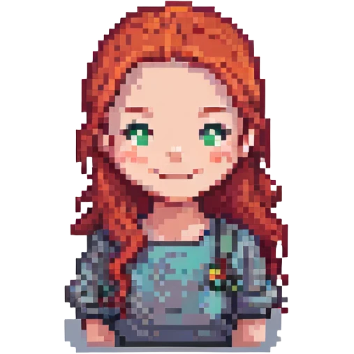woman psychologist with red hair, smiling, pixel art style emoji