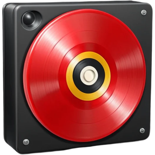 Generate a high-quality 3D cartoon-style emoji of a red LP record inside a black LP box, realistic shading, smooth gradient colors, rounded and cute appearance, simple white background, high-resolution.
 emoji