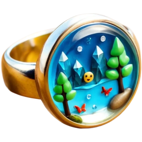 epoxy resin ring with nature motifs crystal emoji