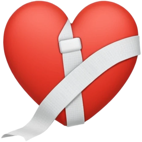 Minimalistic flat vector icon, iOS style, thin black contour on white background. Broken heart stitched together with a bandage. Clean, no text, no shadows. emoji