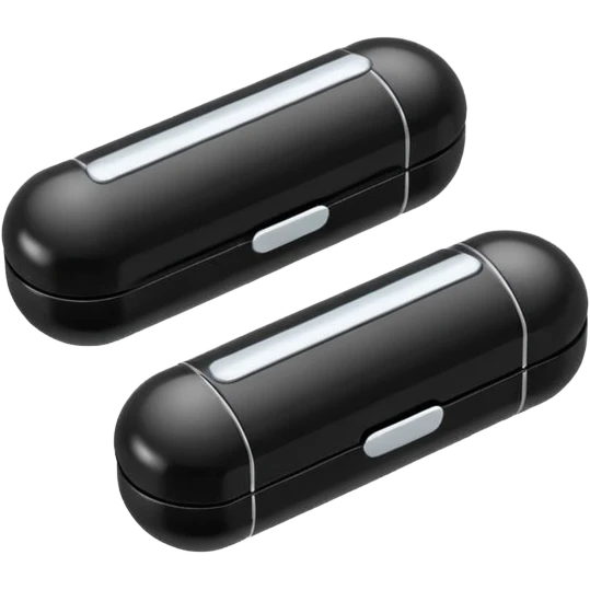 Minimalistic futuristic black medicine pills pack emoji, metallic black and white, reflective sleek surfaces, flat vector design, high-tech clean UI icon emoji