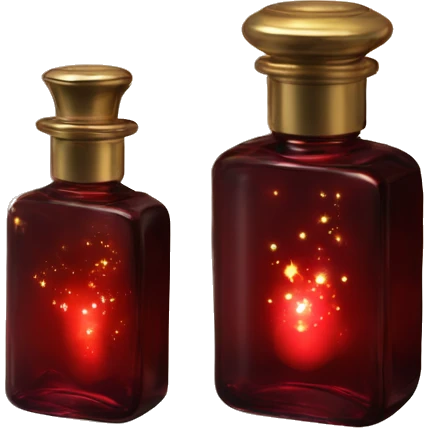 Dark red magic fairy light sparkling old Antique oil perfume bottle with herbal and flowers emoji
