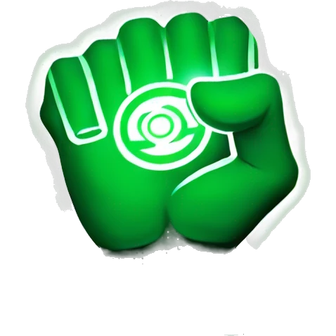 Green lantern fist up with ring shining green emoji