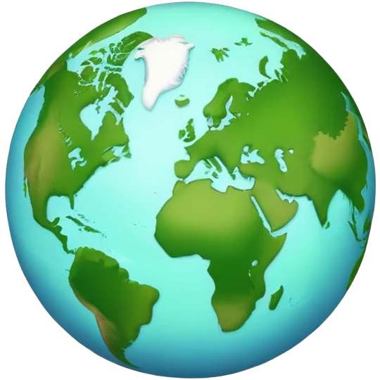 Earth globe with green continents shaped to form the number 8, iOS emoji style emoji