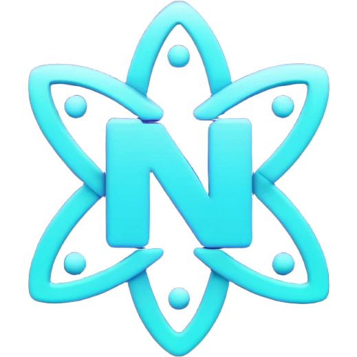 futuristic minimalistic emoji icon, letters "N" formed by 3 glowing digital lines representing Storm, Atom and NoizeGames, neon purple (#8B5CF6) and cyan (#00E0FF) on dark background, modern tech style, 1:1 aspect ratio emoji
