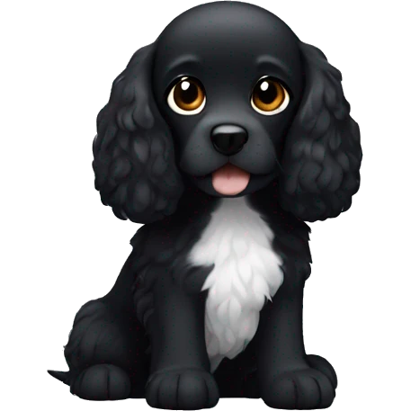 Small completely black spaniel with black fur on his whole face and white fur only on his chest emoji