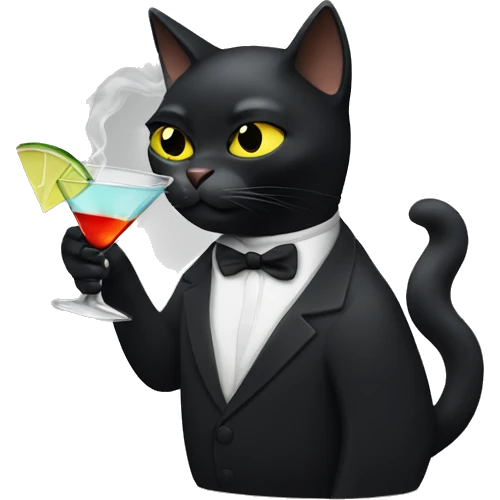 Black cat smoking and drinking a martini emoji