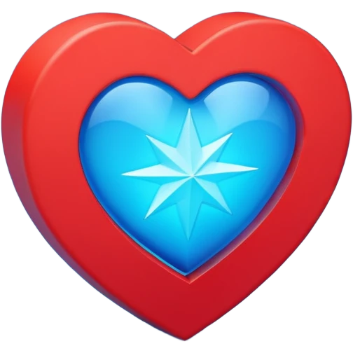 A blocky geometric red 3D heart with a glowing blue star inside emoji
