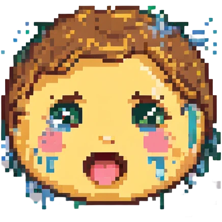 iOS-inspired moaning face emoji, pixel art style, surprised expression, milk splatter on cheeks, simple background emoji