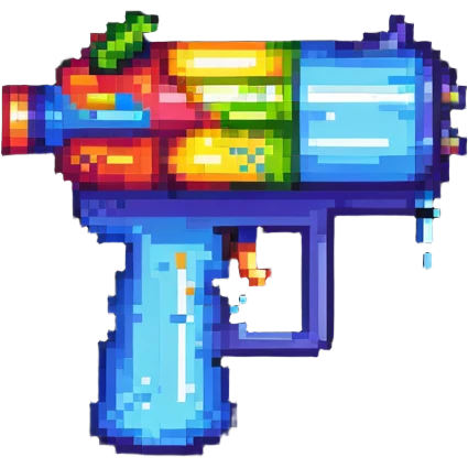 cartoon water gun with bright colors in pixel art style emoji