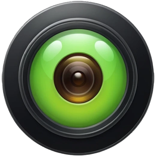 A round camera lens, apple emoji style, minimalist, with highlights, no faces, green emoji