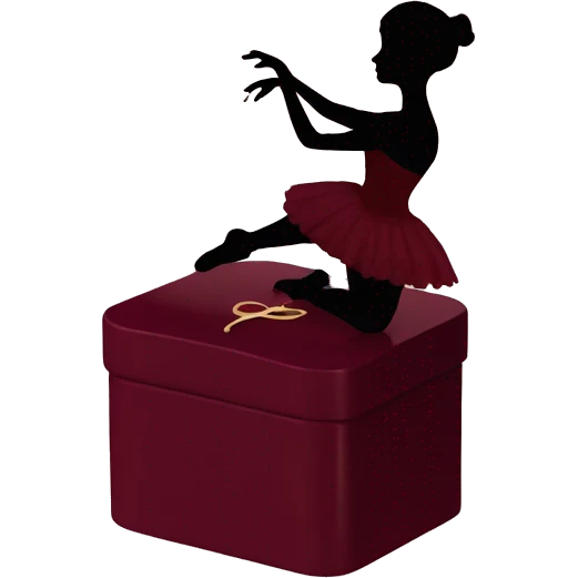 burgundy music box with a silhouette of a ballerina emoji