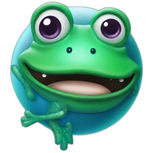 planet Neptune with a cartoon thinking frog face emoji