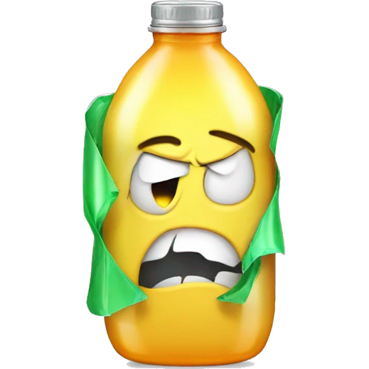 A broken plastic bottle with an evil expression on it emoji