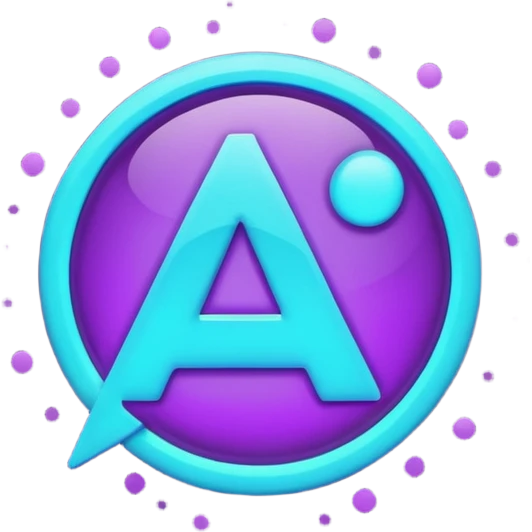 futuristic minimalistic emoji icon, letters "A" formed by three glowing digital lines representing Storm, Atom and NoizeGames, neon purple (#8B5CF6) and cyan (#00E0FF) on dark background, modern tech style, 1:1 aspect ratio emoji